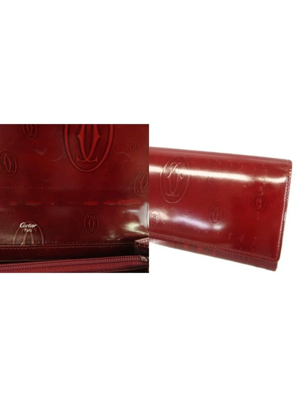 Cartier Happy Birthday Wallet Bifold Patent Logo Embossed All Over Print Wine